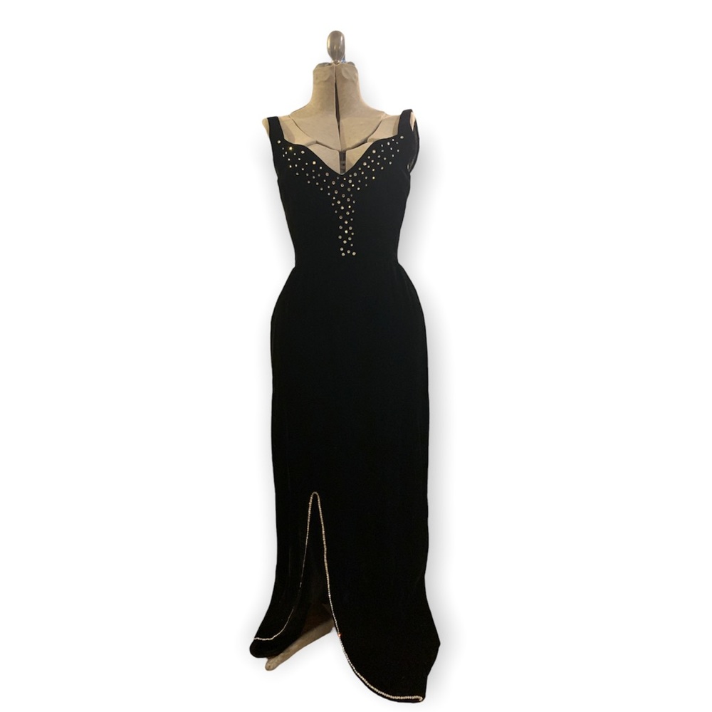 Black Velvet Vintage Rhinestone Dress